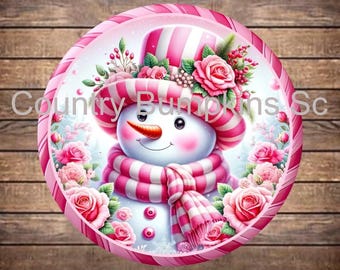 Pink Snowman sign farmhouse decor wreath sign wreath attachment wreath supplies craft supplies metal sign wreath