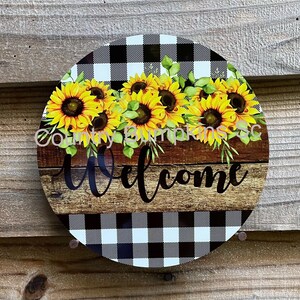 Welcome sign with sunflower farmhouse decor wreath sign wreath attachment wreath supplies craft supplies metal sign wreath center
