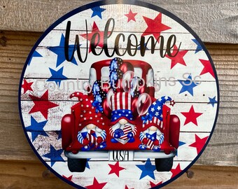 Patriotic welcome sign wreath sign wreath attachment wreath supplies craft supplies metal sign wreath