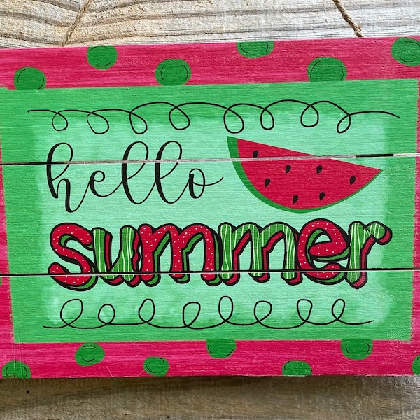 Hello Summer watermelon sign, wreath sign, wreath center, wreath blank, wreath supplies, craft supplies, s