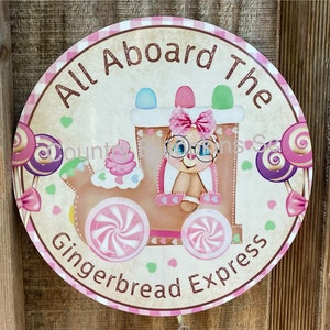 All aboard the Gingerbread express sign farmhouse decor wreath sign wreath attachment wreath supplies craft supplies metal sign wreath