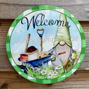 Welcome sign with gnome farmhouse decor wreath sign wreath attachment wreath supplies craft supplies metal sign wreath center