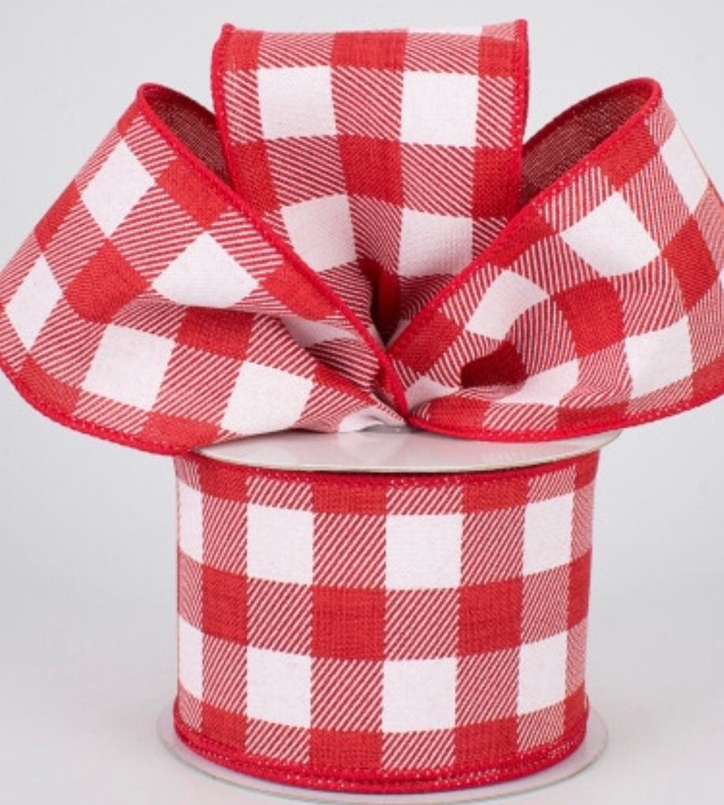 Buffalo Plaid Ribbon Christmas Ribbon Red and White Plaid Etsy