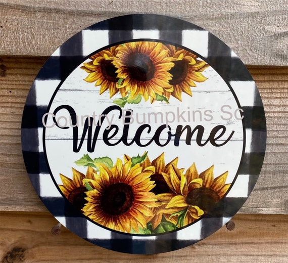 Welcome Wreath Sign Sunflower Decor Sunflower Sign Welcome Sign Farmhouse Decor Metal Wreath Sign