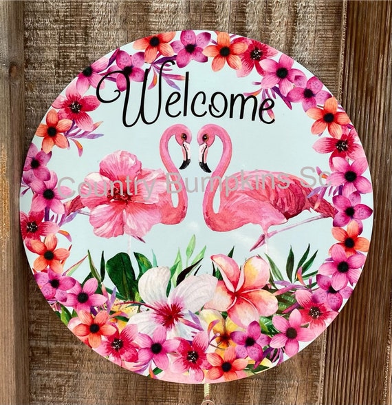Welcome Flamingo Sign Wreath Sign Wreath Attachment Wreath