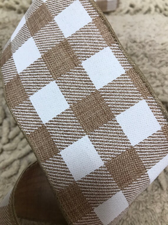 Buffalo plaid ribbon farmhouse ribbon moss and white ivory | Etsy