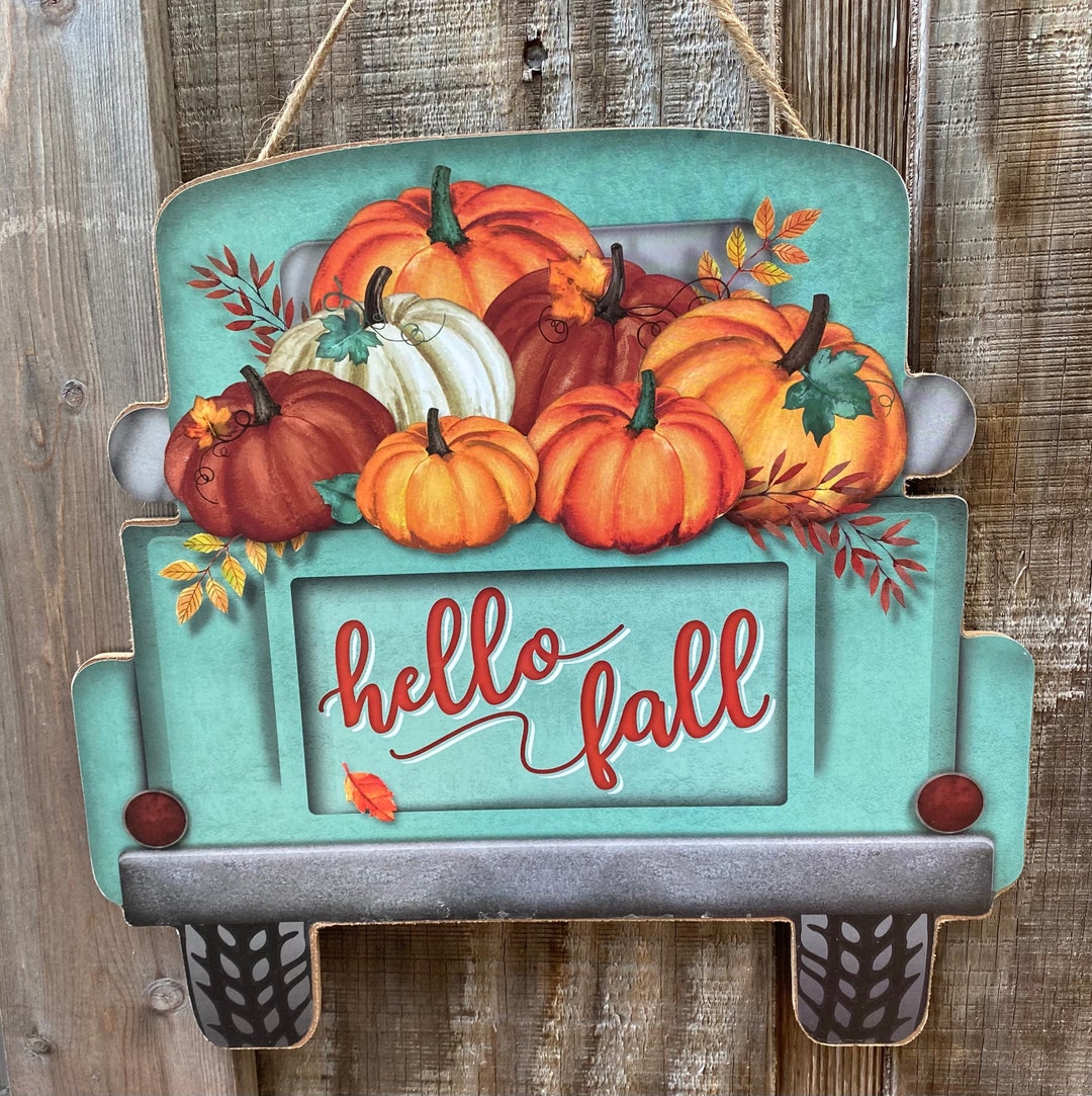 Hello Fall Vintage Truck Sign Wreath Sign, Wreath Center, Wreath Blank ...