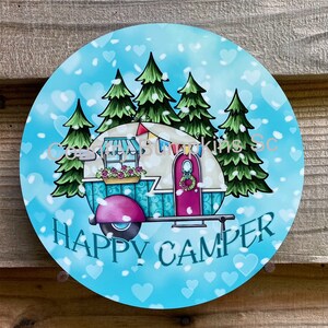 Happy camper sign farmhouse decor wreath sign wreath attachment wreath supplies craft supplies metal sign wreath center