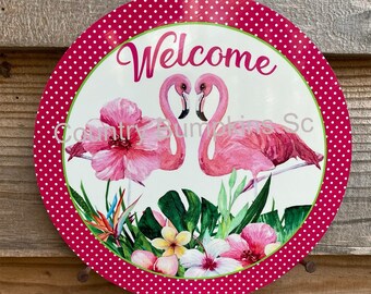 Flamingo sign  wreath sign wreath attachment wreath supplies craft supplies metal sign wreath center