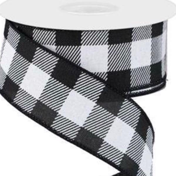 Black and white buffalo plaid ribbon buffalo plaid ribbon holiday ribbon farmhouse ribbon Christmas ribbon wreath supplies wreath ribbon wre