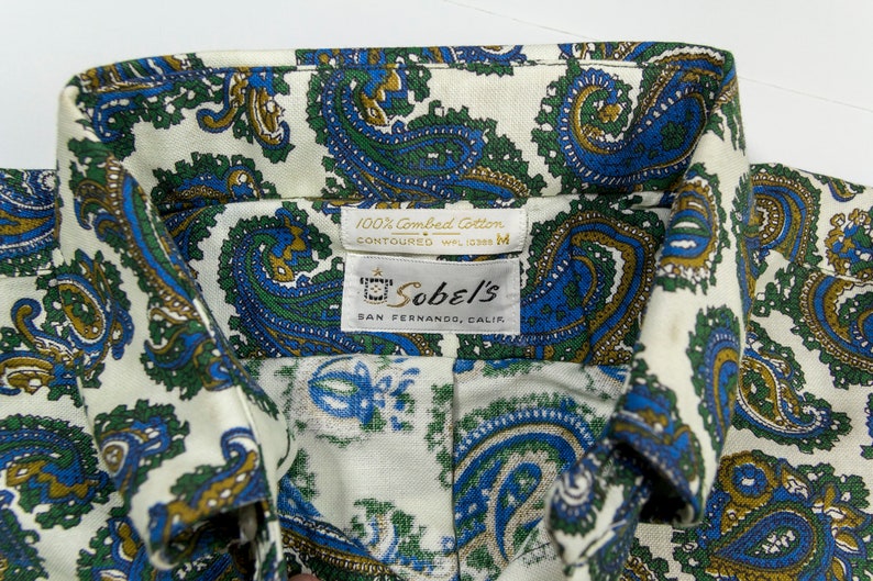 Vintage Deadstock 70s Paisley Print Shirt Paisley Motif Short Sleeve Shirt Sobel/'s Made in USA Combed Cotton 1970s Adult Medium
