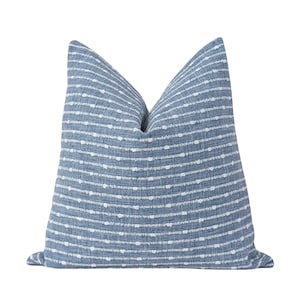 Marine Blue Pillow Cover, Woven Stripe Pillow Cover, Double Sided Blue Woven Pillow Cover, Chunky Woven Stripe Pillow Cover, Blue Lumbar
