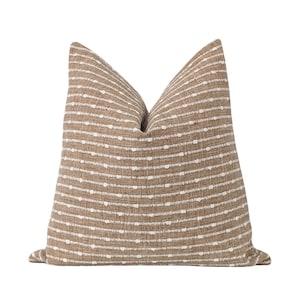 20x20 Woven Pillow Cover • Modern Organic Neutral Throw Pillow • Textured Tan and Ivory Chunky Stripe • Relaxed Casual Living Room Decor