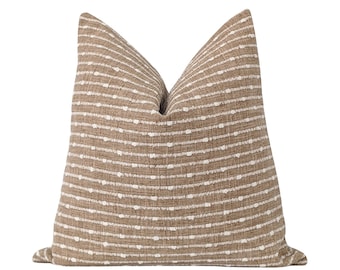 20x20 Woven Pillow Cover • Modern Organic Neutral Throw Pillow • Textured Tan and Ivory Chunky Stripe • Relaxed Casual Living Room Decor