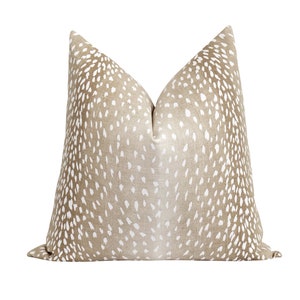 Funda de almohada de lino con estampado de piel de ciervo, funda de almohada ombré, funda de almohada de ciervo, funda de almohada de cervatillo, funda de almohada de doble cara, funda de almohada con estampado animal