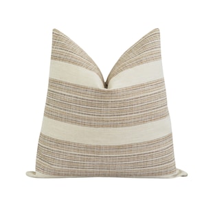 Brown Wide Horizontal Stripe Pillow Case, Neutral Earth Tones Decorative Pillow Cover, Cozy Accent, Earthy Brown & Beige Double Sided Pillow
