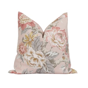 Elegant Blush Floral and Bird Print Pillow Cover, Double-Sided Decorative Pillow Cover, Spring Pillow for Sofa, Handmade Floral Spring Decor