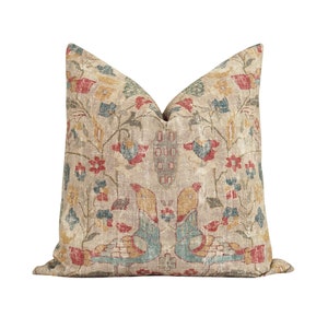 Floral Bird Turkish Folk Inspired Print Double Sided Pillow, 18 20 22 24 Designer Pillow Covers, Saffron Brown Red Tan Floral Motif Pillow