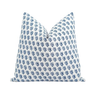 Porcelain Blue Pillow Cover, Floral Decorative Throw Pillow Case, Designer Floral Blue and White Pillow Cover, 22 Double Sided Pillow Case