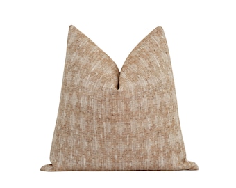 Cognac & Cream Woven Pillow Cover, Earthy Tone Jacquard Accent Pillow Cover, 20 22 Rustic Decor Accent, Ikat Throw Pillow Cover with Zipper