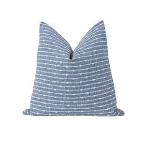 Marine Blue Pillow Cover, Woven Stripe Pillow Cover, Double Sided Blue Woven Pillow Cover, Chunky Woven Stripe Pillow Cover, Blue Lumbar