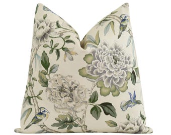 Pale Yellow Floral Pillow Cover with Ivory, Taupe, Warm Beige & Green Accents • Elegant Botanical Cushion for Cottage or Garden Style Decor