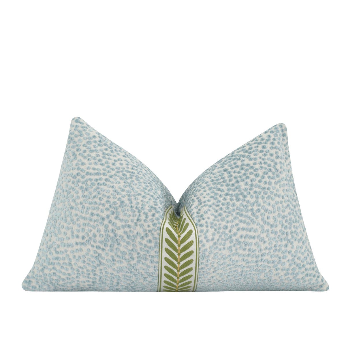 Mist Blue Chenille Lumbar Pillow Cover • Green Embroidered Leaf Trim • Textured Dotted Accent Pillow for Traditional & Grandmillennial Decor - Etsy
