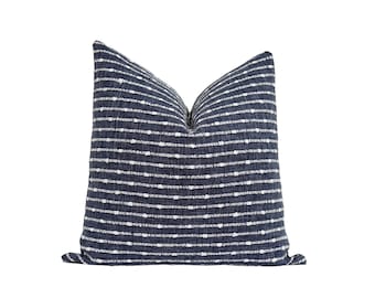 Navy and White Woven Pillow Cover, Dark Blue Chunky Stripe Cushion Cover, Navy Blue Textured Stripe Pillow Case, Double Sided Woven Pillow