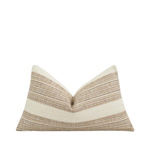 Wide Vertical Stripe Pillow Cover, Beige Brown Woven Throw Pillow, Earthy Brown Stripe Pillow Cover, Fall Lumbar Striped Pillow, Boho Decor