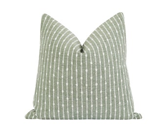 Aloe Green Woven Pillow Cover, Double Sided Chunky Stripe Pillow Cover, Green Ivory Striped Pillow Case, Green Woven Accent Throw Pillow