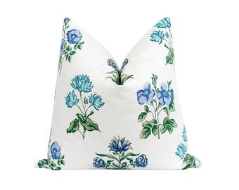 Floral Bouquet Pillow Cover, Blue Turquoise Green Botanical Pillow Cover, Blue Green Accent Pillow, Grandmillenial Decor, Penny Pillow Cover