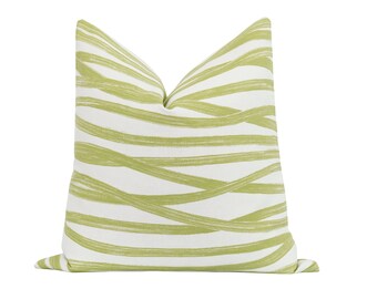 Designer Pillow Cover, Contemporary Linen Blend Pillow Cover, Schumacher Brushstrokes Leaf Pillow, Green Accent Pillow, 18 20 22 Green Cover