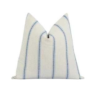 Blue Striped Pillow Cover • Double Sided Woven Throw Pillow Case in Natural and Blue • Coastal Decor for Sofa or Bed • 20x20 Pillow Cover