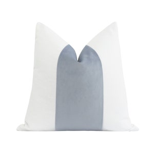 Zen Blue Velvet Panel Pillow Cover, Colorblock Pillow Case, Zen Blue Velvet Stripe Decorative Pillow Cover, Velvet and Linen Pillow Cover