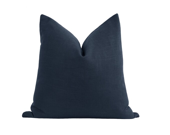 Navy Blue Linen Pillow Cover 20x20 Double Sided Pillow Cover Etsy