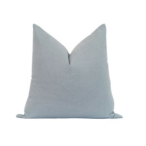 Porcelain Blue Solid Linen Pillow, 18 20 22 24 Grayish Blue Linen Pillow Cover, Double Sided Linen Throw Pillow, Blue Accent Pillow Cover