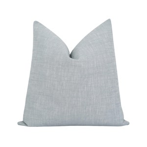 Stylish Woven Linen Blend Pillow Cover in Mist Blue • Coastal Decorative Throw Pillow for Modern Living Room • Mist Blue Accent Pillow Case