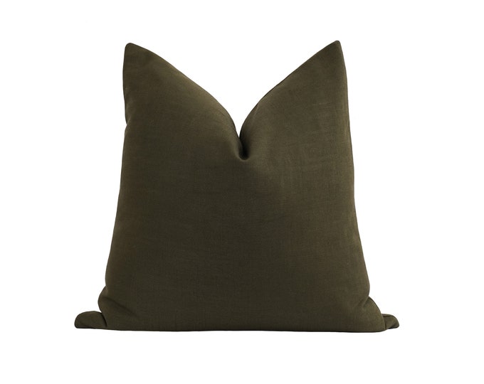 Moss Green Solid Linen Pillow 18 20 22 24 Dark Green Linen Etsy