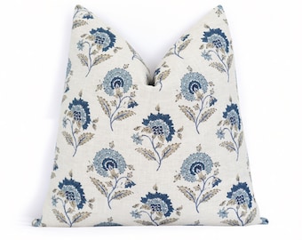Blue Floral Pillow Cover • Small Scale Floral Motif on Linen Fabric • English Country Cottage Accent • Multiple Sizes