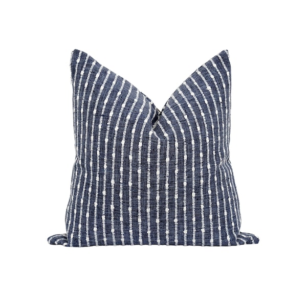 Navy Pillow Cover, Dark Blue Chunky Stripe Woven Pillow Cover, Textured Striped Pillow, 18 20 22 Woven Pillow Cover