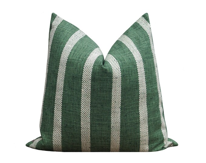 Green Woven Pillow Cover 18 20 22 Green Stripe Pillow Cover Etsy