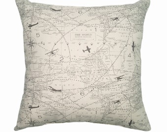 Airplane Pillow Air Traffic Navy Decorative Airplane Map Accent Throw Pillow