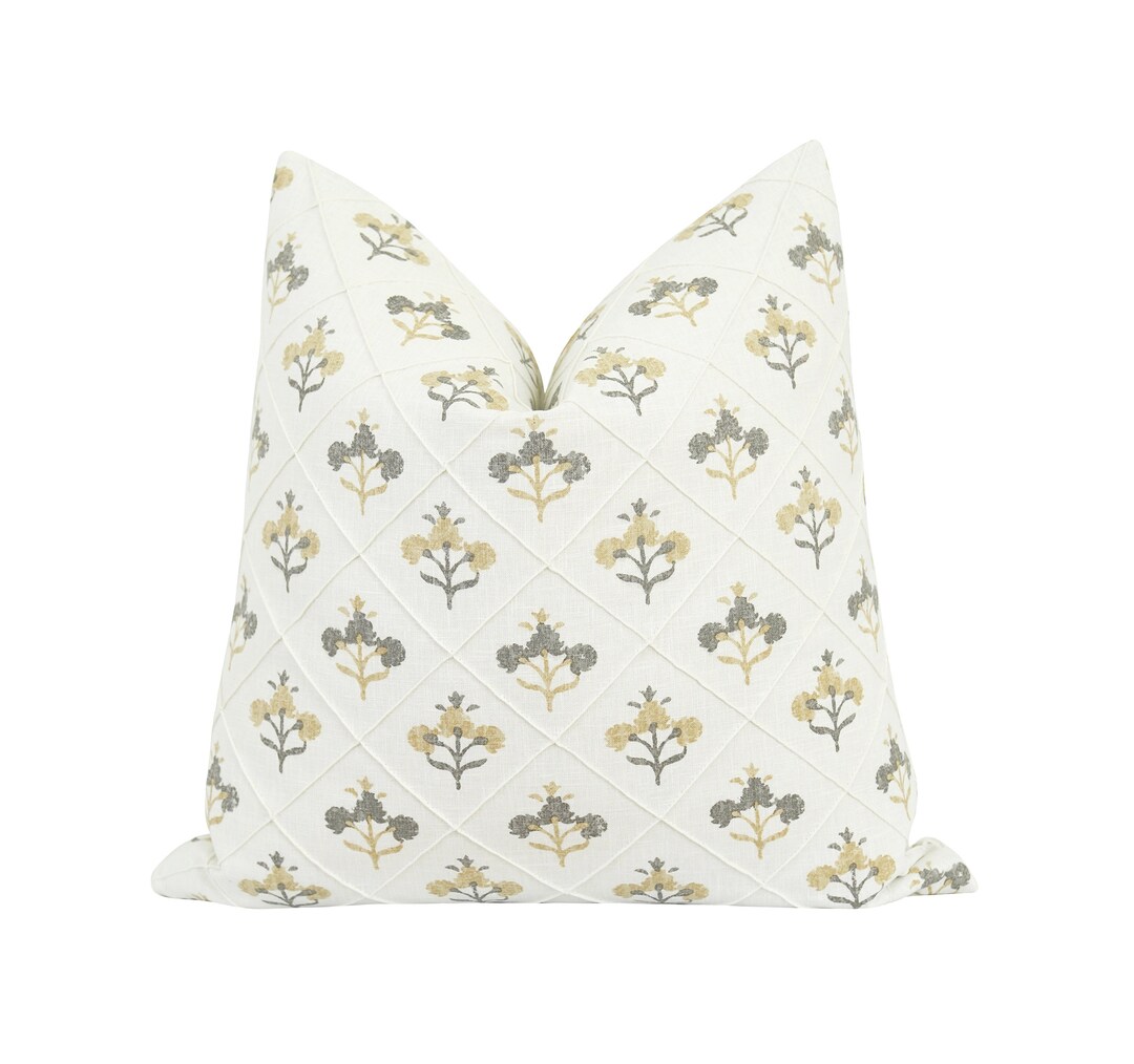 Grey and Amber Floral Pillow Cover, DOOUBLE SIDED Textured Diamond