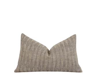 Neutral Herringbone Lumbar Pillow Cover • 12x20 Woven Throw Pillow Case • Gray and Tan Accent Pillow for Modern Rustic and Cozy Room Decor