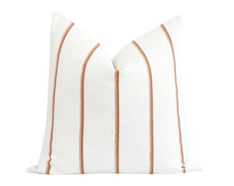 Terracotta Stripe Pillow Cover, Terracotta Beige White Pillow Cover, DOUBLE SIDED Striped Pillow Case, 22x22 Beige Terracotta Woven Pillow