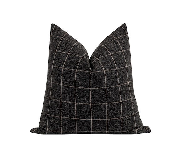 Modern Rustic Pillow Cover in Charcoal • Handmade Plaid Pillow • Multiple Sizes Available • Chic  Decorative Accent Pillow Cover for Sofa