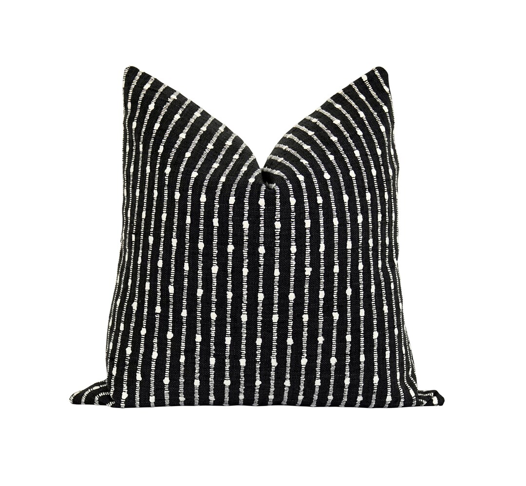 Black and White Woven Pillow Cover, Stripe Accent Pillow Cover