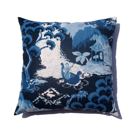 Dark Blue And White Zipper Toile Pillow Cover Robert Allen Etsy