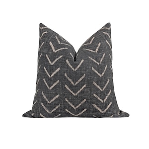 Washed Black Linen Blend Pillow Cover, Black Boho Accent Pillow, Arrow Head Cushion Cover, 18 20 22 24 26 Nomadic Print Pillow Cover