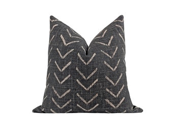 Washed Black Linen Blend Pillow Cover, Black Boho Accent Pillow, Arrow Head Cushion Cover, 18 20 22 24 26 Nomadic Print Pillow Cover